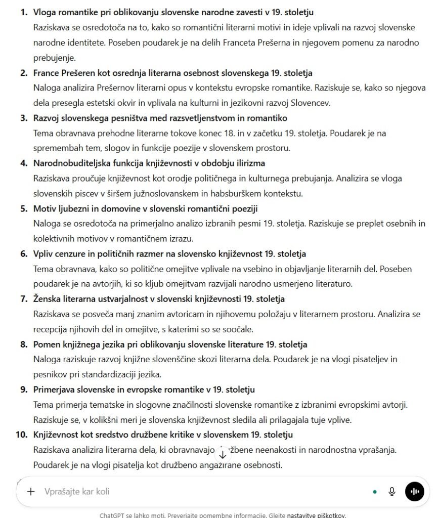 ChatGPT seminarska naloga - primer rezultata