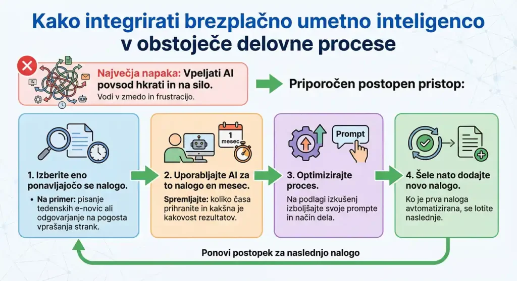 Kako integrirati brezplačno umetno inteligenco - infografika