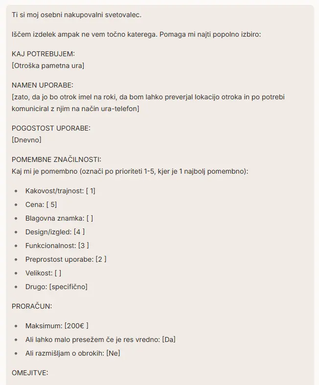 primer prompta za nakup pametne ure za otroke